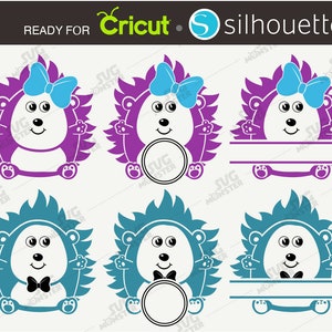 May include: A set of six SVG cut files featuring a cute cartoon hedgehog with a bow and a bow tie. The files are ready for use with Cricut and Silhouette cutting machines.