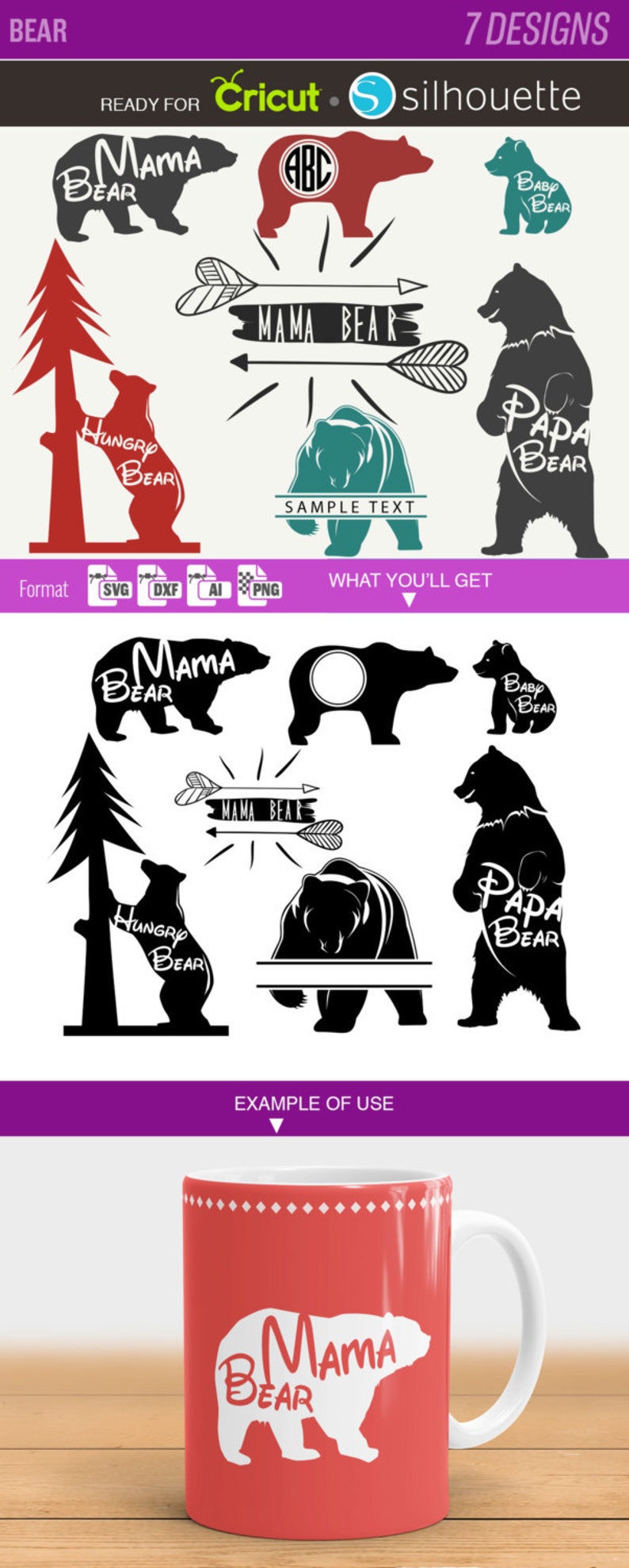 Download MAMA BEAR SVG Papa Bear Baby bear split monogram svg ...