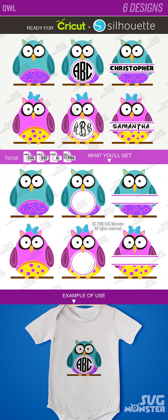Owl Svg Split Monogram Svg Circle Border Frame Cut Files Vinyl Etsy
