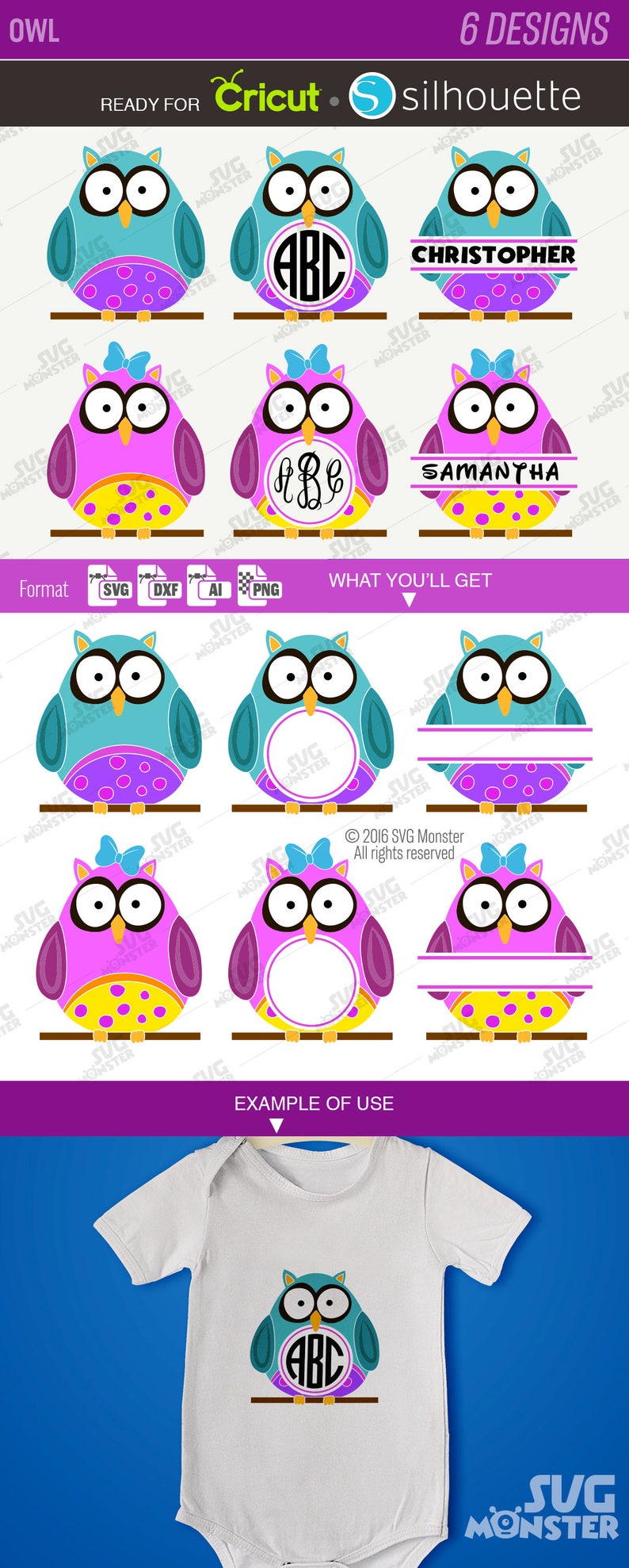 Download OWL SVG Split Monogram svg Circle border frame Cut Files Vinyl | Etsy