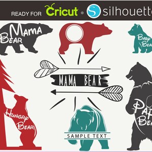 MAMA BEAR SVG Papa Bear Bébé ours split monogramme svg cercle monogramme Cut Files pour Vinyl Cutter Cameo Cricut, Dxf Silhouette Cute Animal 122