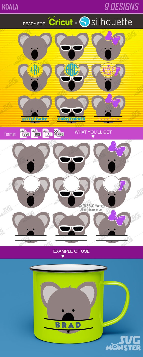 Download SVG KOALA SVG Split Monogram svg Koala cut files Cut Files