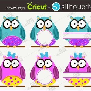 OWL SVG Split Monogram svg Cirkel rand frame Cut Files Vinyl Cutter Cameo Cricut diy clipart clip art Silhouette Dxf Grappige vogel raptor 159