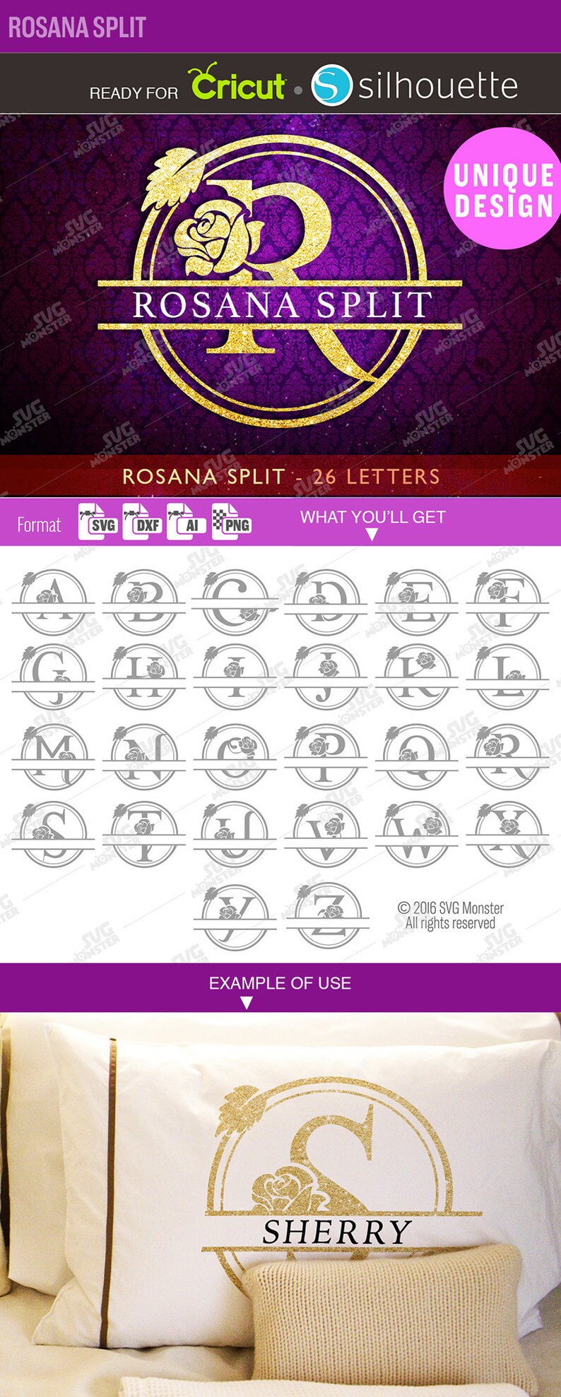 Download ROSANA SPLIT Monogram Font svg Rose Monogram svg File Cuttable | Etsy