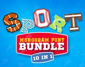 Sport Monogram Font SVG Bundle: Baseball, Basketball, Football (10 in 1)