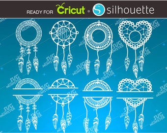 Dreamcatcher Monogram SVG: Feather, Circle Border Mandala (Cricut, Silhouette)