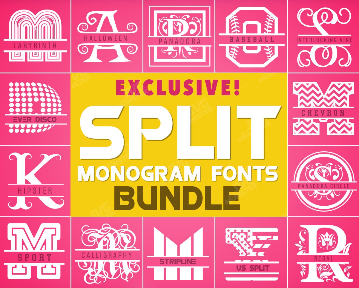 Download SPLIT LETTER SVG Monogram Font Bundle svg cricut fonts svg | Etsy