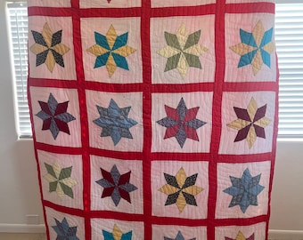 Custom Made Quilt Jacket. With two pockets. ANY SIZE Vintage Red and White Star Quilt