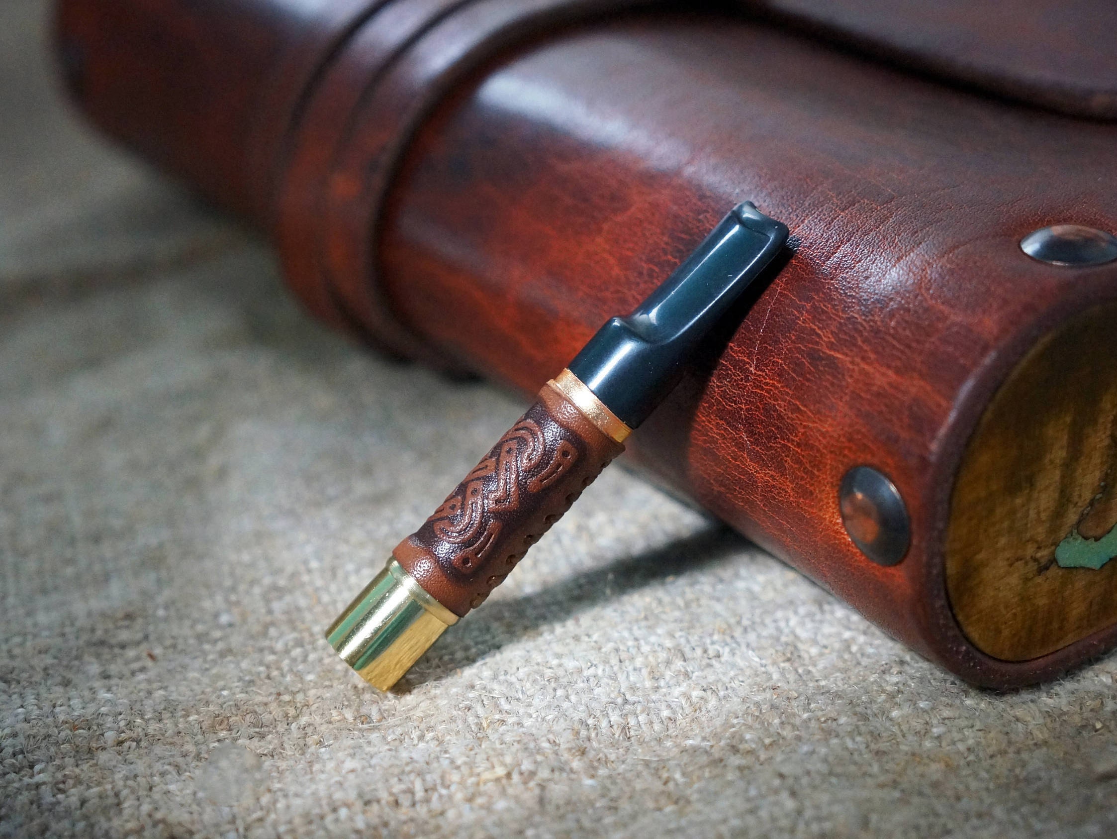 Short Cigarette Holder with leather. Wooden Holder. Handmade Etsy