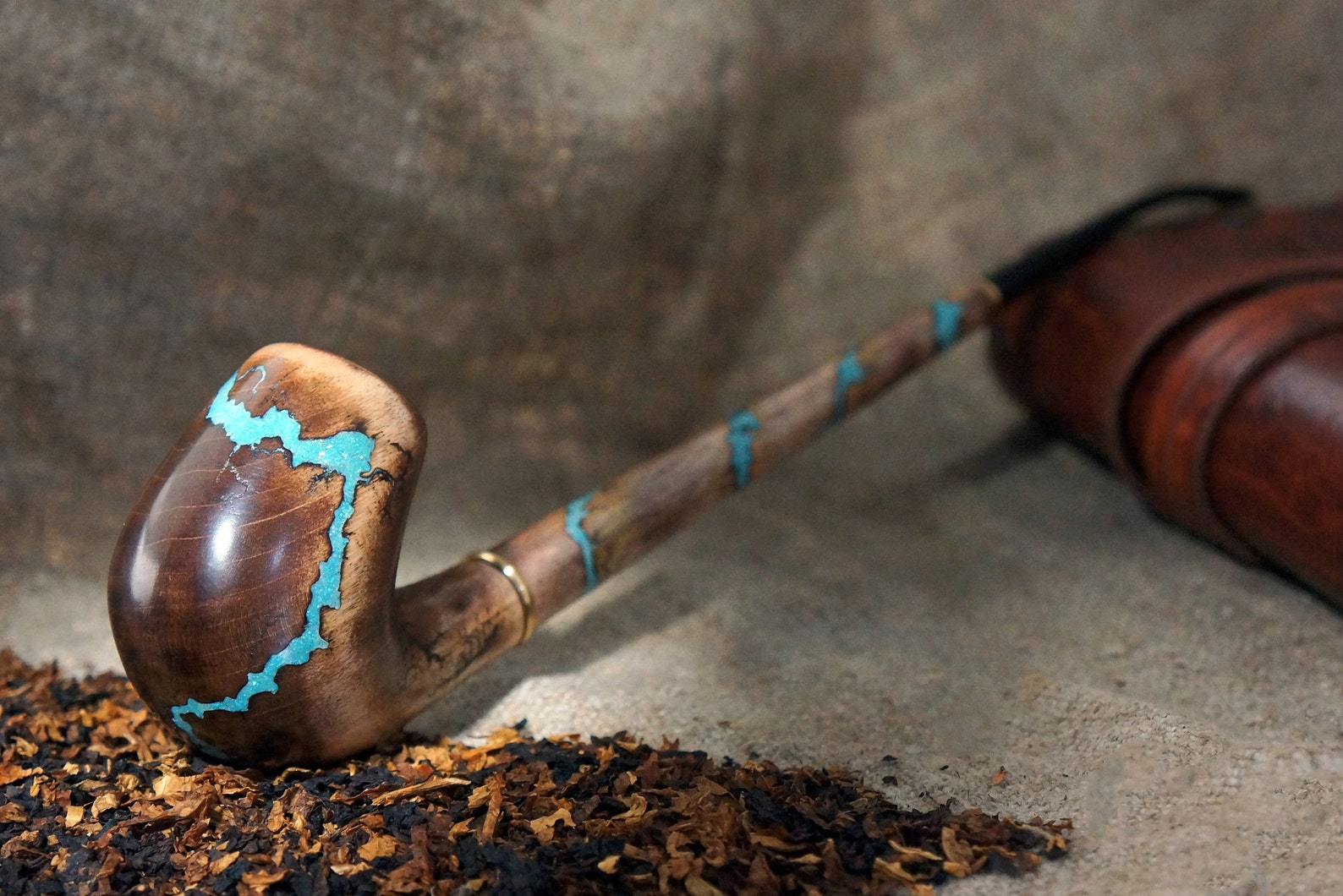 Long Tobacco smoking pipe with gemstone Turquoise Exclusive Etsy