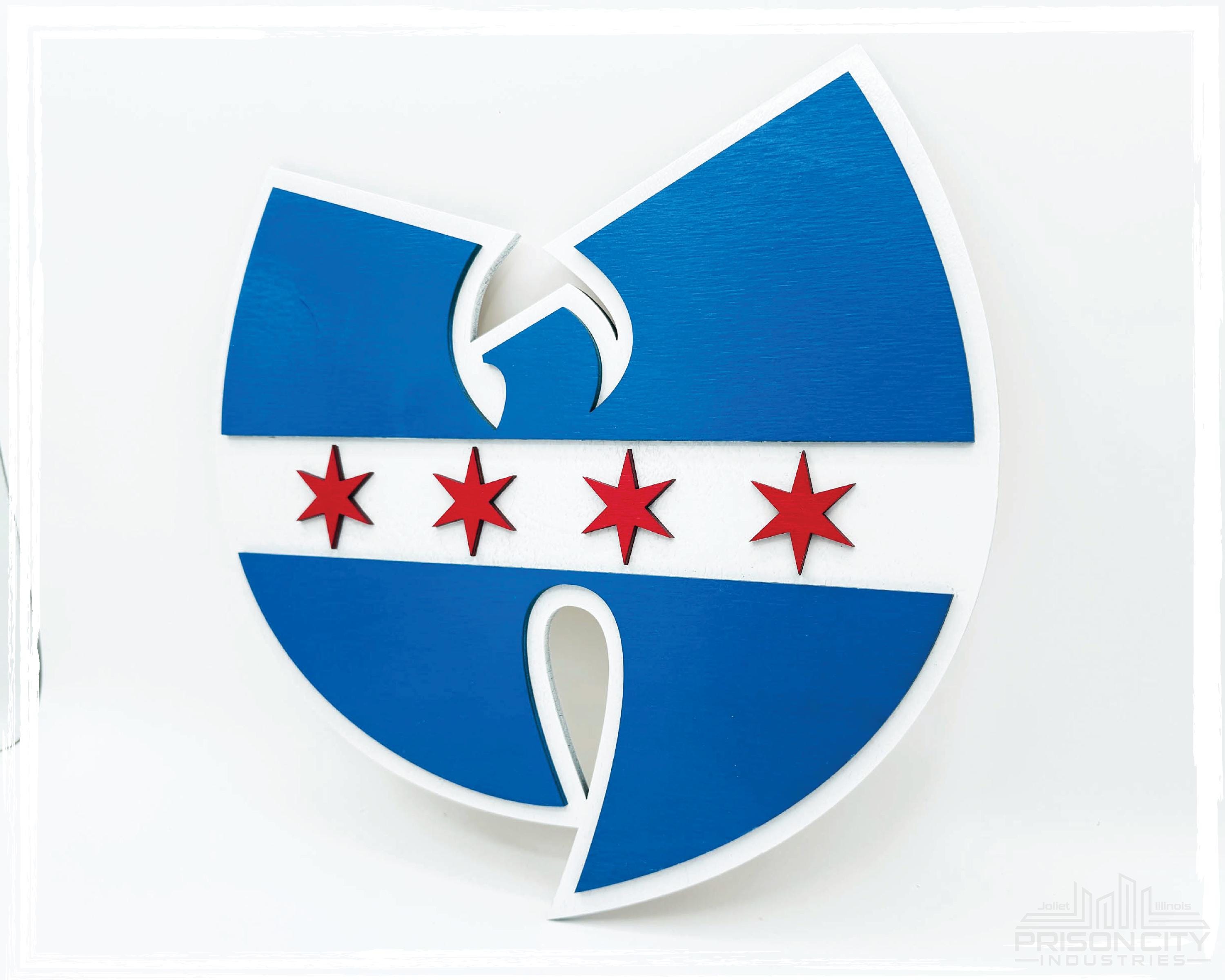 Custom Wu Tang W Inspired Sign in Chicago Flag Colors Hip-hop Wall