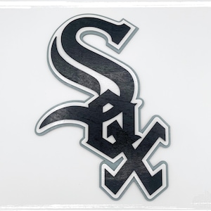 May include: Black and white stylized logo of the Chicago White Sox baseball team. The logo features the letters "S" and "A" intertwined.