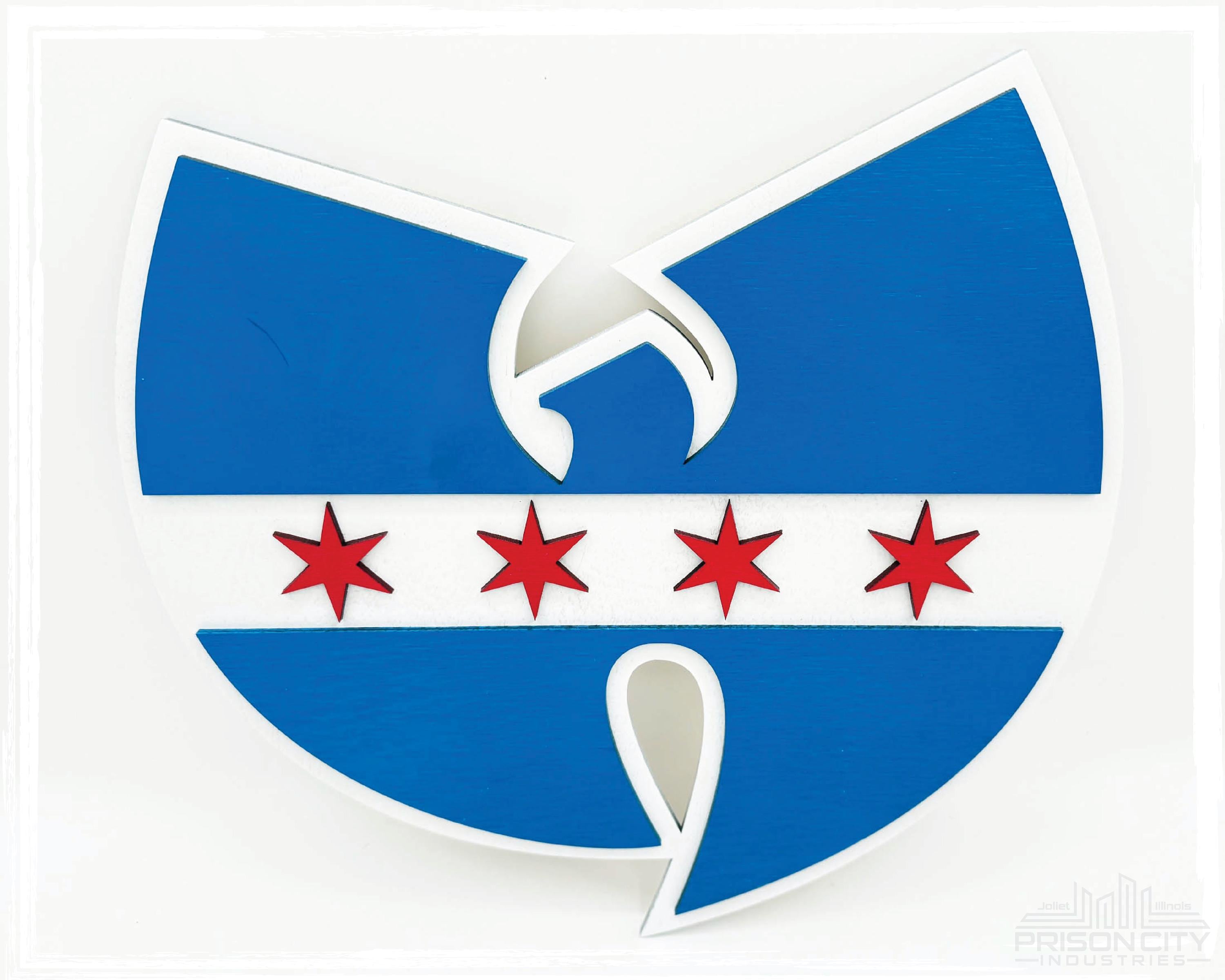Custom Wu Tang W Inspired Sign in Chicago Flag Colors Hip