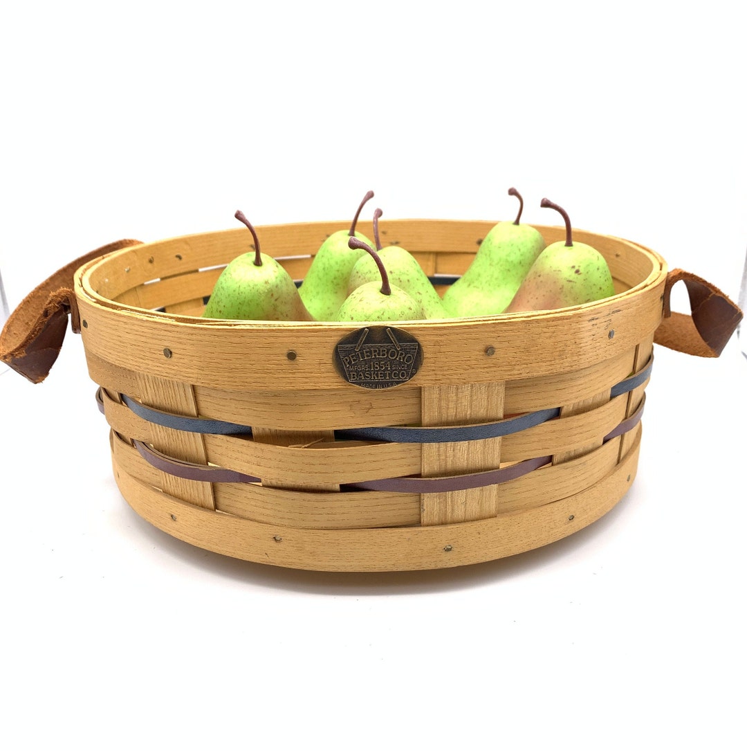 Vintage Peterboro Round Basket Leather Handles Lazy Susan Etsy