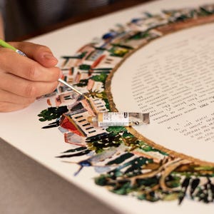 Jerusalem of Gold Watercolor Ketubah Modern Jewish Wedding Art