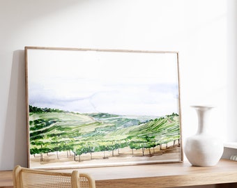 Israeli vineyard landscape watercolor
