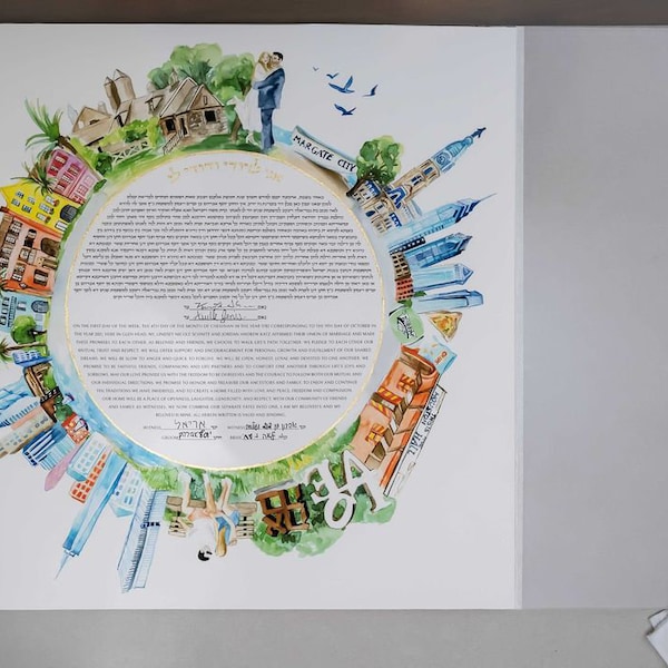 Custom Wedding Ketubah, Custom Hand painted ketubah, Watercolor ketubah, interfaith ketubah, wedding certificate