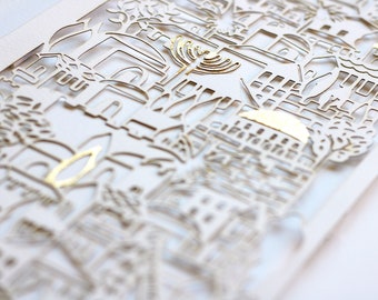 PaperCut Jerusalem ketubah, Lasercut Interfaith ketubah, Custom ketubah