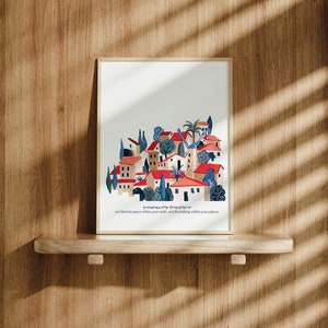 Jerusalem Fine Art Print, Jewish Home Blessing, Judaica Wall Art, Hebrew English prayer