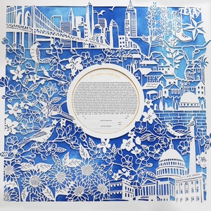Papierschnitt Benutzerdefinierte Ketubah, Hochzeitszertifikat, Interfaith Hochzeit