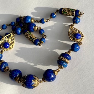 Vintage Restored Neiger Lapis Glass Ornate Necklace