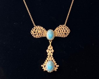 Vintage Art Deco Design Blaue Ägyptische Skarabäus-Anhänger-Halskette