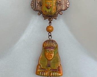 Rare Egyptian Pendant Necklace with Green , Yellow/ Orange and Red Beads