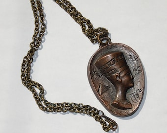 Vintage Egyptian Revival Bronze Nefertiti Signed Regist  Pendant