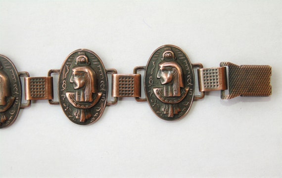 Vintage Egyptian Revival Copper Bracelet - image 3