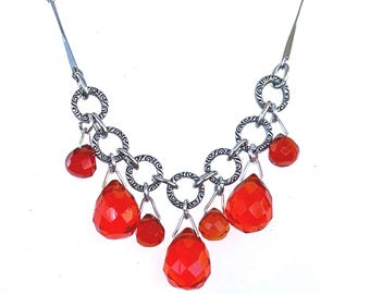 Vintage Art Deco Design Red Crystal Necklace