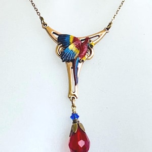 Vintage Colourful Macaw Parrot Pendant Necklace