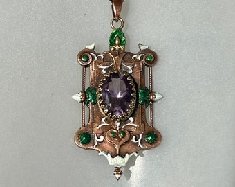 Vintage Design Real Amethyst Suffragette Colours Pendant Necklace
