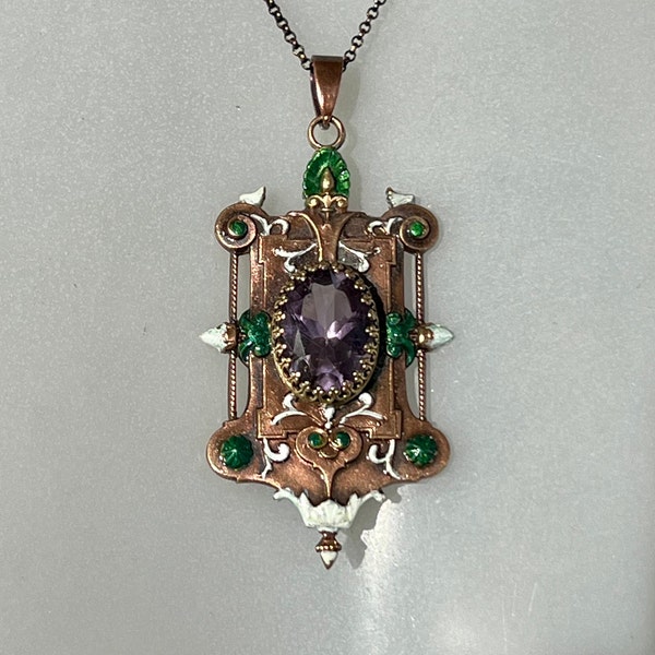 Vintage Design Real Amethyst Suffragette Colours Pendant Necklace