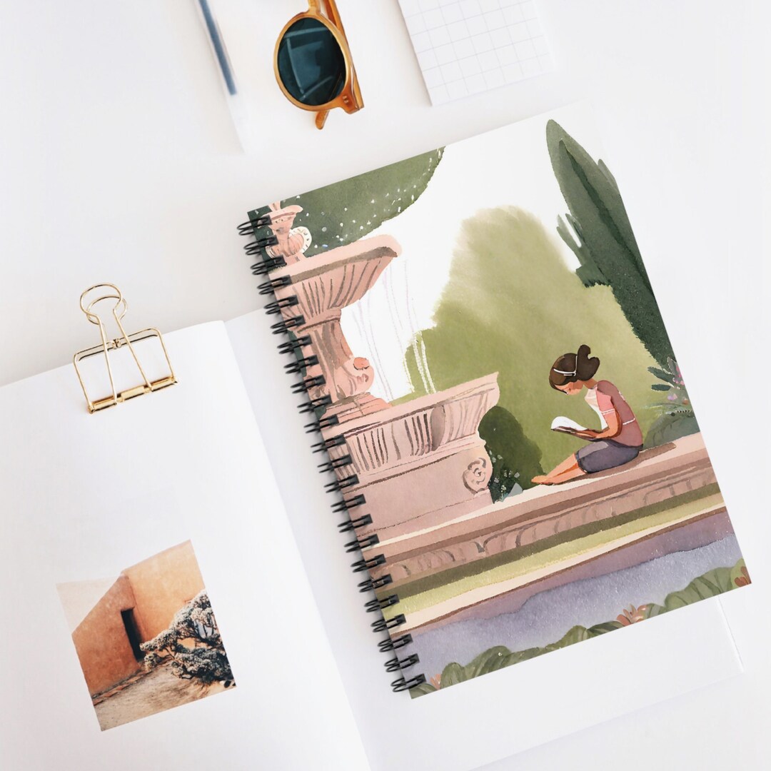 Garden Fountain Reading Journal Spiral Notebook -ruled Line, Reading ...