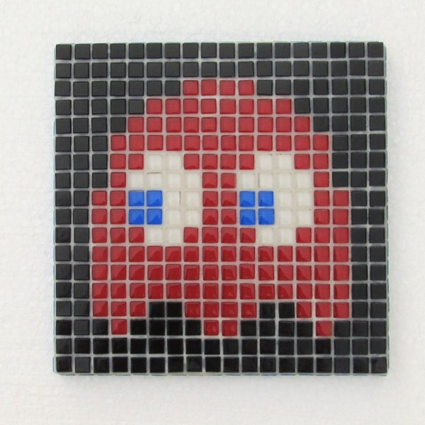 Original Pacman mosaic wall art; Pacman ghost; Shadow; Blinky; vintage video game; glass mosaic; pixel wall art.