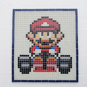 Super Mario Kart handmade mosaic wall art; glass mosaic wall art; retro vintage video games; 8 bit pixel art