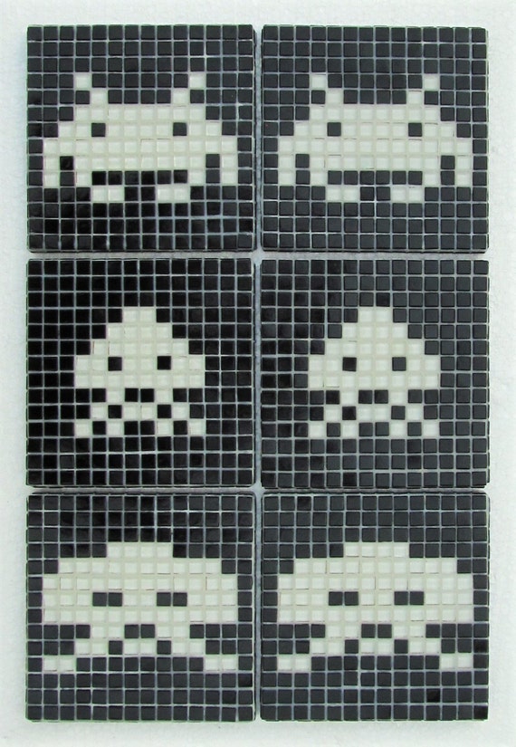 Original Space Invaders Mosaic Wall Art; Set of Six; Vintage