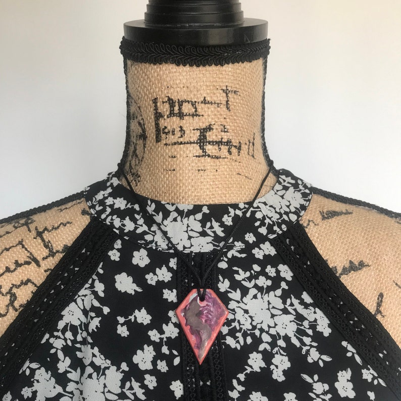 bohemian pendant Rust pink and purple geometric clay pendant with handpainted abstract design hippie pendant lightweight pendant
