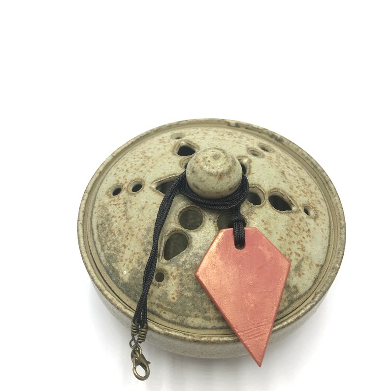 bohemian pendant Rust pink and purple geometric clay pendant with handpainted abstract design hippie pendant lightweight pendant