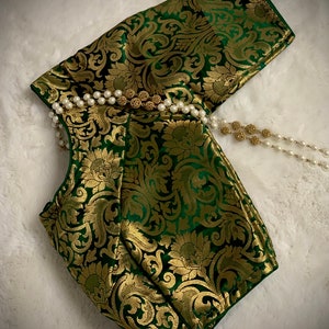 Women Brocade Banarashi katan Saree Blouse tops