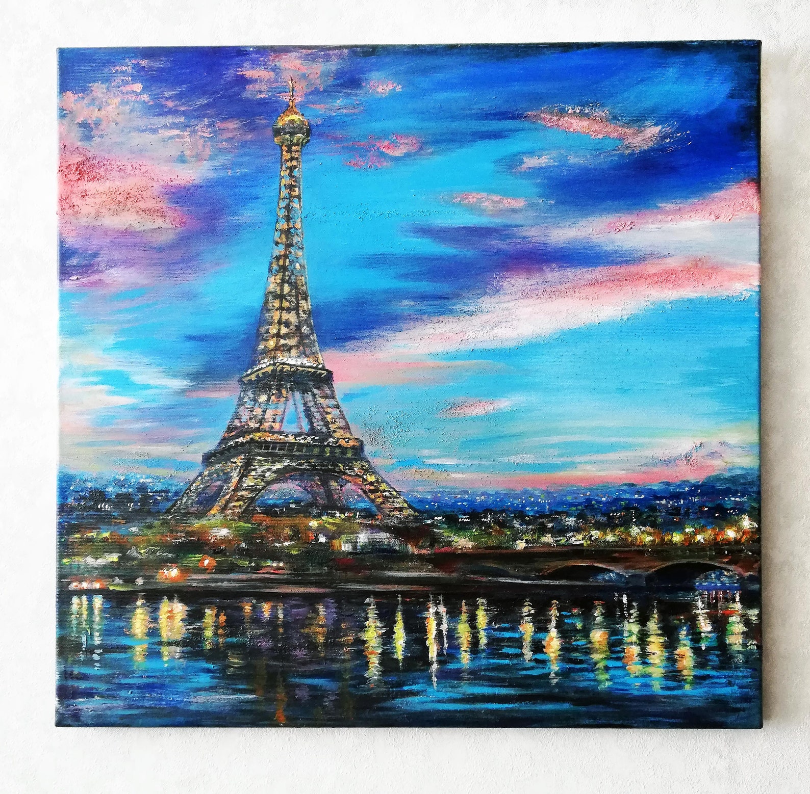 Paris Art, Eiffel Tower Original Painting on Canvas, France Wall Art