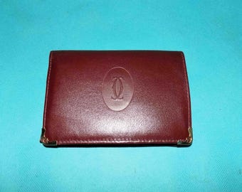CARTIER vintage wallets burgundy leather coin purse