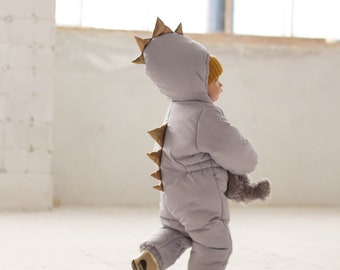 Dinosaur Kids jacket and jumpsuit for children, 1 year old girl jumpsuit, gray jumpsuit, dinosaur birthday, Outdoor jumpsuit for children