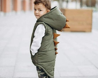 Khaki kids vest, Preppy clothes for kids, Dinosaur kids clothes, Modern kids clothes, rain jacket kids, dinosaur birthday, Dragon Costume