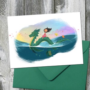 Ai et Lil' Loch - Any Occassion Card / Birthday Card featuring baby lochness monster and little girl