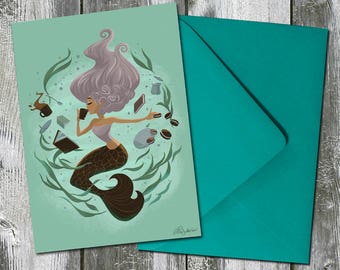 Coffee and Tea Under the Sea Mermaid – Any Occasion Card Birthday Card