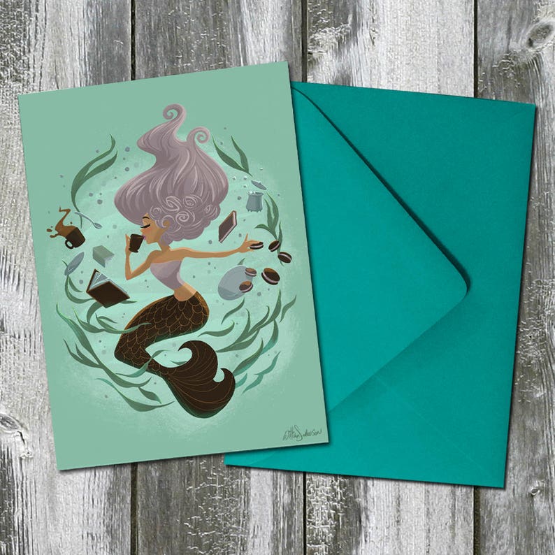 Coffee and Tea Under the Sea Mermaid Any Occasion Card - Etsy