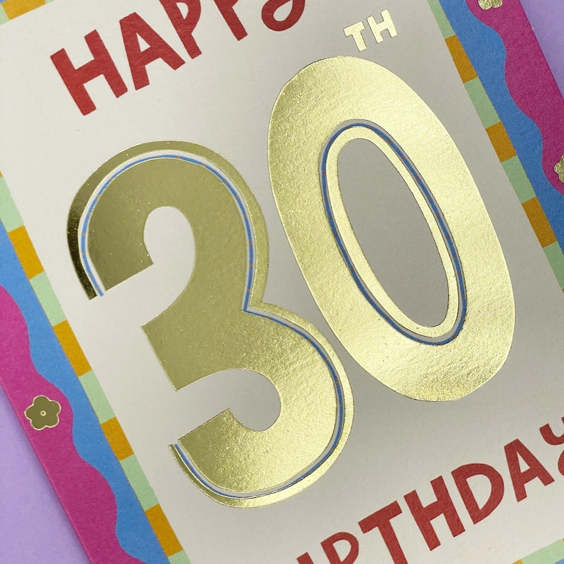 Happy 30th Birthday | Greeting Card | Bright and Colourful | Gold Foil ...