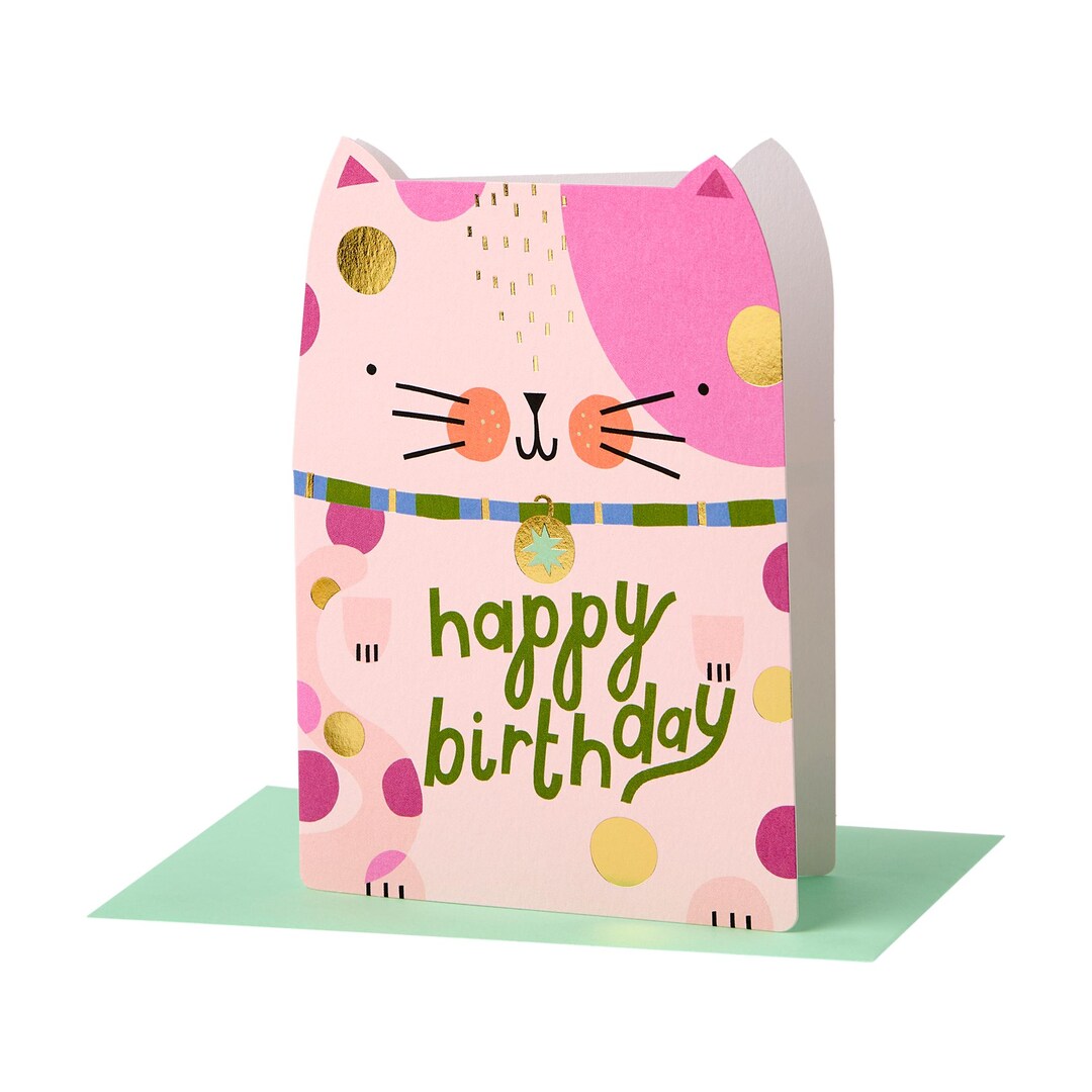 Happy Birthday | Greeting Card | Die Cut Cat | Bright and Colourful ...