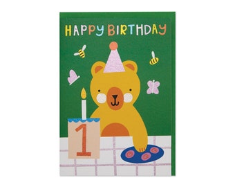 Teddy bear's picnic age 1 children's Birthday card